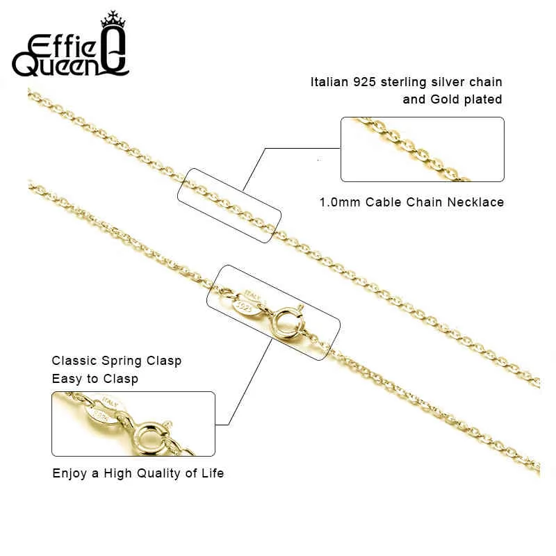 Effie Queen Italiaanse 925 Zilveren Kabel Ketting Multi-color 45cmketting voor Hanger Vrouw Man Sieraden Gift Hele Sc06-g288T