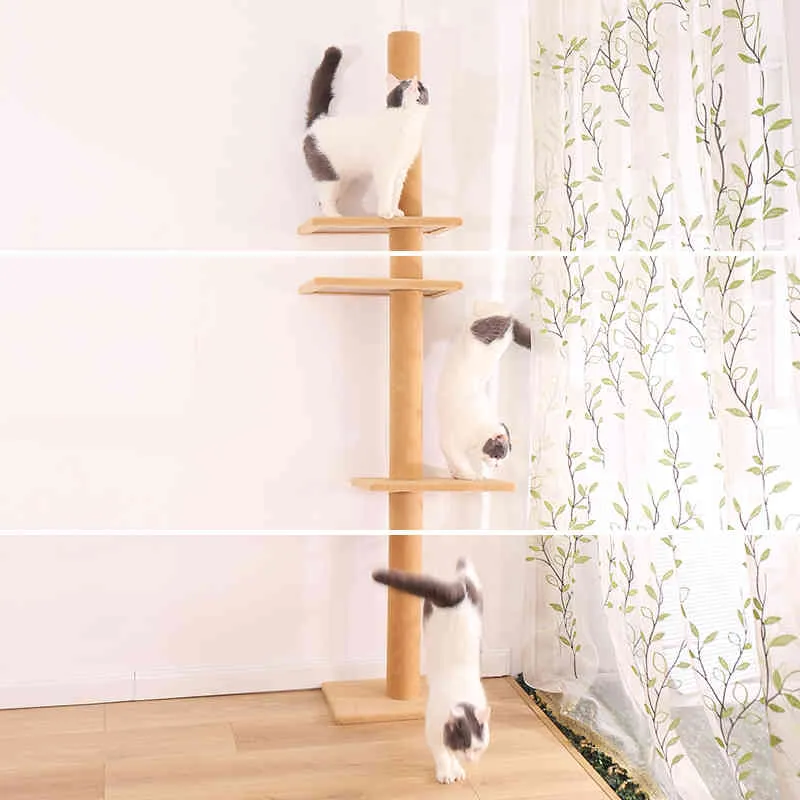 Altura de entrega doméstica 238-274cm árvore condomínio arranhando post chão ao teto ajustável gato scratcher protegendo Furniture228p
