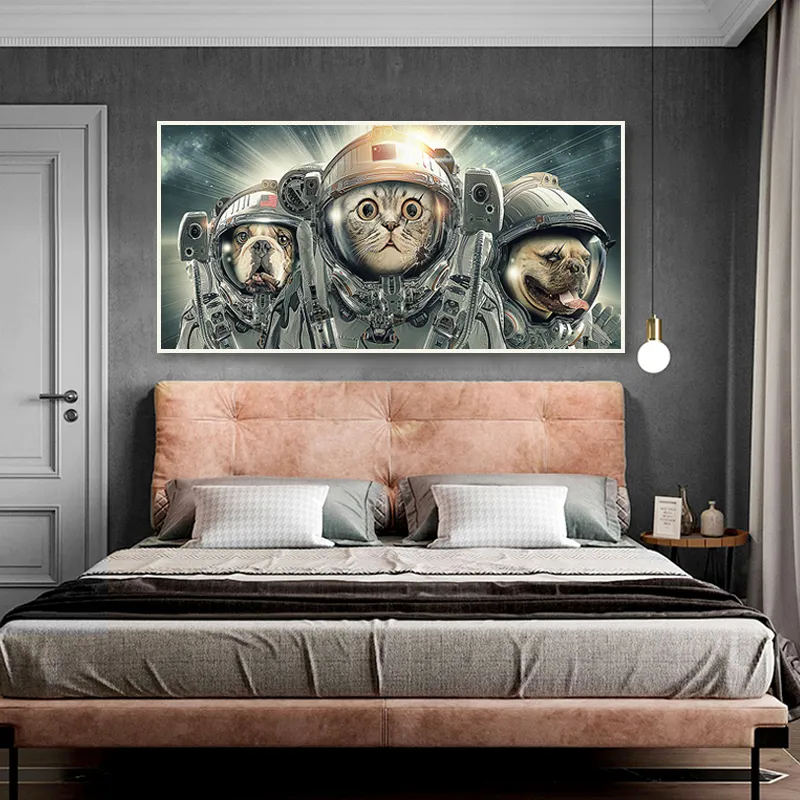 Animaux astronautes dans l'espace toile peinture chat et chien images décoratives affiches murales créatives et impressions décor à la maison Cuadros