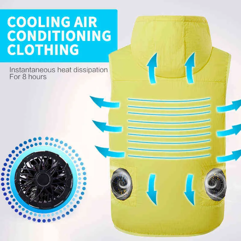Sommarfläkt utrustat kläder UV-resistent kylväst för män 5V USB-driven luftkonditionerad kappa sommarkylning ärmlös 211119