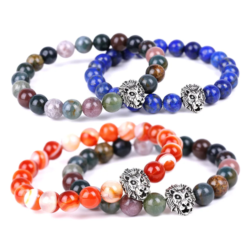 Natural Indian Agate Stripe Red Agate Lion Head Bracelet Fashion Does Not Fade Lapis Lazuli Bracelet Jewelry