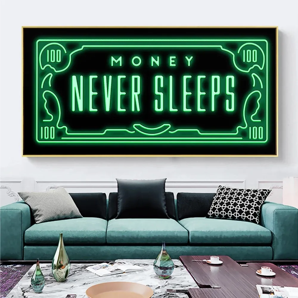 Il denaro non dorme mai Dipinti su tela Poster artistici e frasi ispiratrici Stampe Immagini murali soggiorno Decorazione domestica Cua4337961