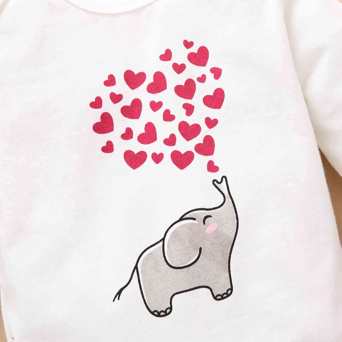 0-18m höst vårfödd spädbarn baby flicka kläder set hjärta elefant print romper bow byxor Alla hjärtans dag outfits 210515