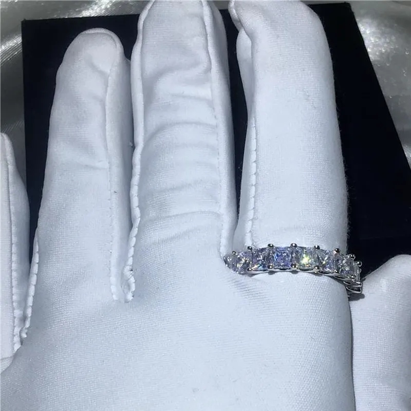 Anelli di fedi nuziali da donna 925 Sterling Silver Princess Cut 4mm Diamond CZ Impegno il fidanzamento Women Finger Jewelry4090383