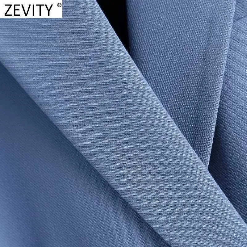 Zevity女性のファッションダブルブレストカジュアルブレザーコートオフィスレディースポケットスタイリッシュなアウトウェアスーツシックビジネストップ210930