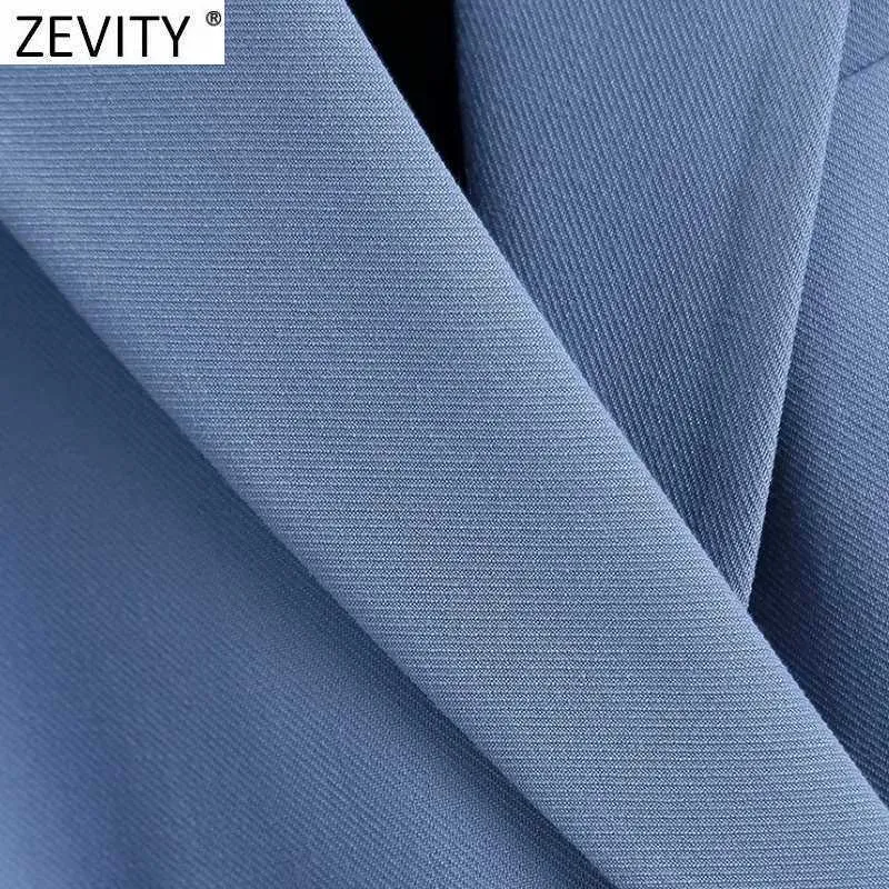 ZEVITY Kadınlar Moda Çift Göğüslü Casual Blazer Ceket Ofis Bayanlar Cepler Şık Dış Giyim Suit Chic İş CT661 210930 Tops