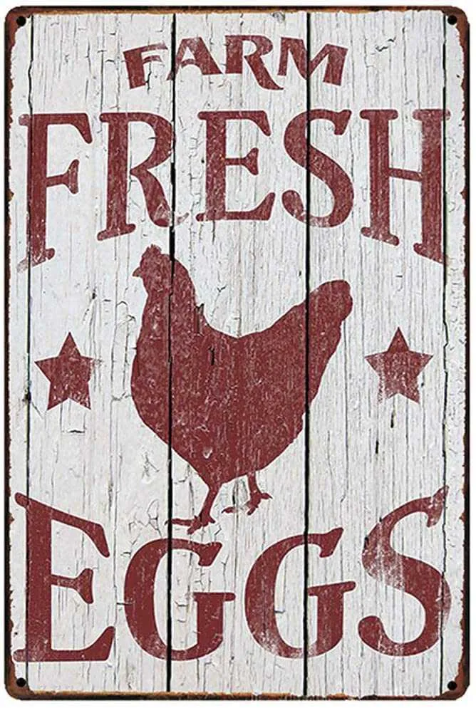 Original Retro Design Fresh Farm Eggs Tin Metal Sign Wall Decoration Thick Tinplate Print Poster Wall Art for FarmKitchenAgricultural