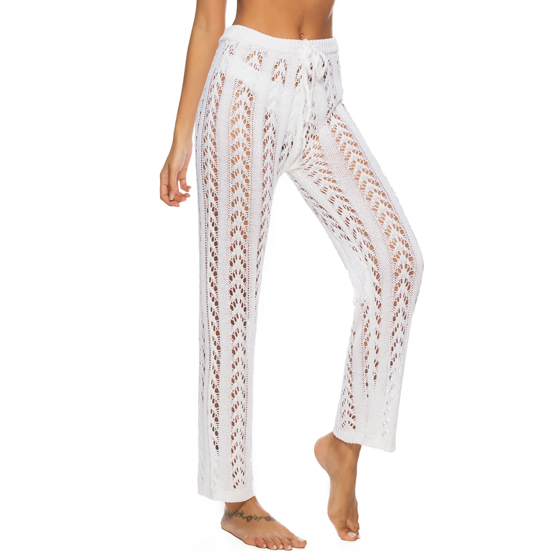 Solid Crochet Bikini Cover Up Long Beach Pants See Through Swimsuit Coverup Pant Wide Leg Beach Coverups Swimming Suit Women267a3592532