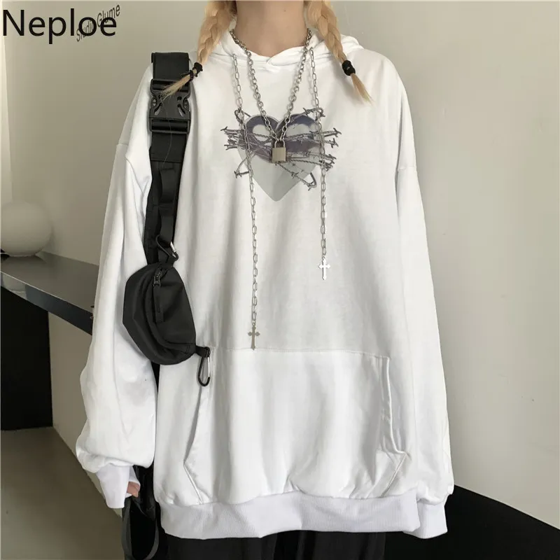 Neploe coréen Harajuku Hoodies Femmes Chaîne À Capuche Surdimensionné Outwear BF Streetwear Automne Femme Vêtements Chic Sweatershirt Manteau 210422