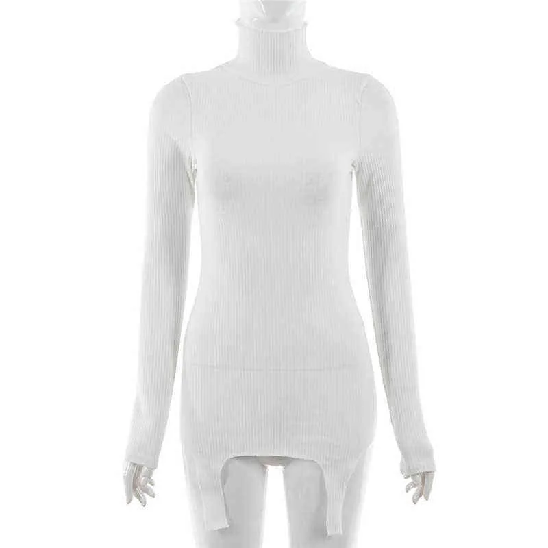 Осенние зимние футболки женские топы тройники мода высокие шеи тощая оболочка твердые выдолбленные Out Bodycon женские длинные футболки женщины 21110