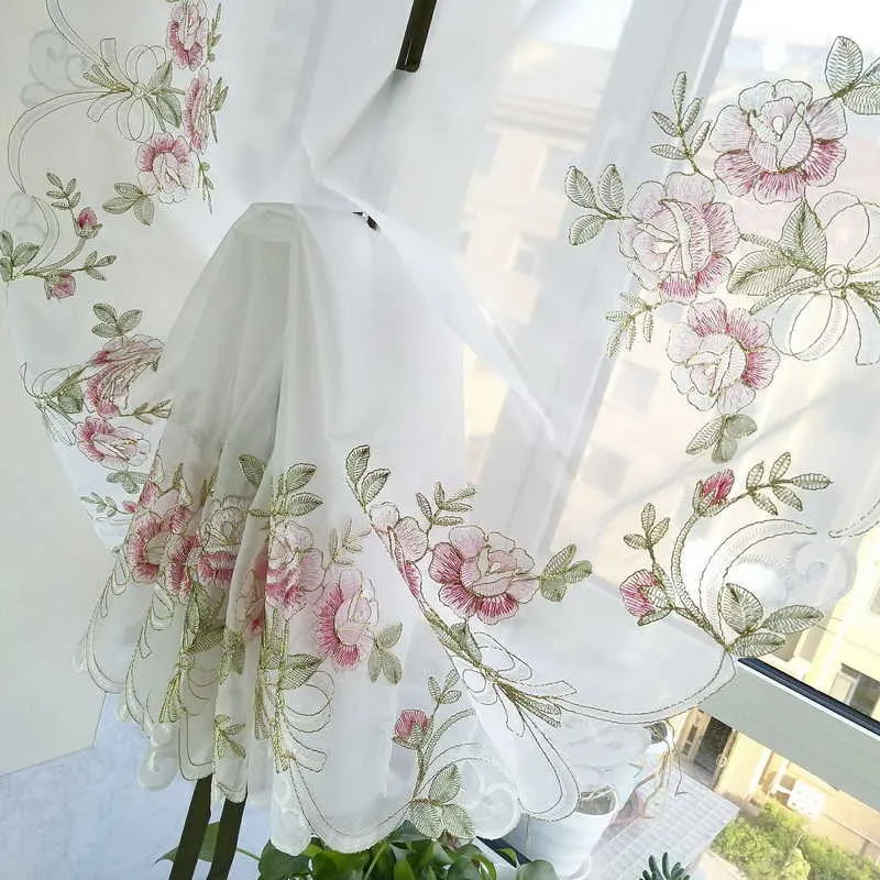 2017-New-Rose-Embroidery-Ribbon-Roman-Curtain-Home-Wave-European-Living-Room-Kitchen-Balcony-Voile-1PC