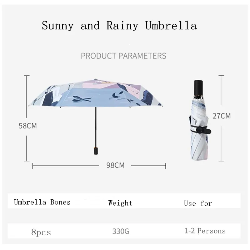 Trefaldig Solparaply UV-skydd Fällbara Paraplyer Kvinna Solskydd Rain Dual-Använd vindtät kompakt bärbar