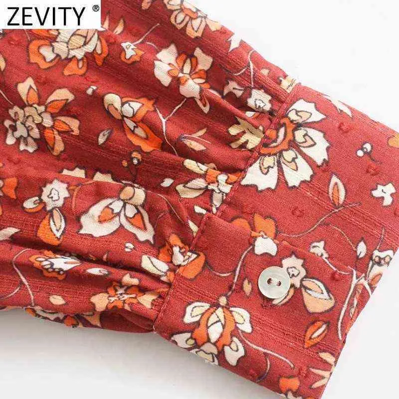 Zevity Women Sweet Floral版画プレスデザインプリーツカジュアルスリムミニドレス女性シックな長袖ブランドパーティーVestidos DS9057 Y1204