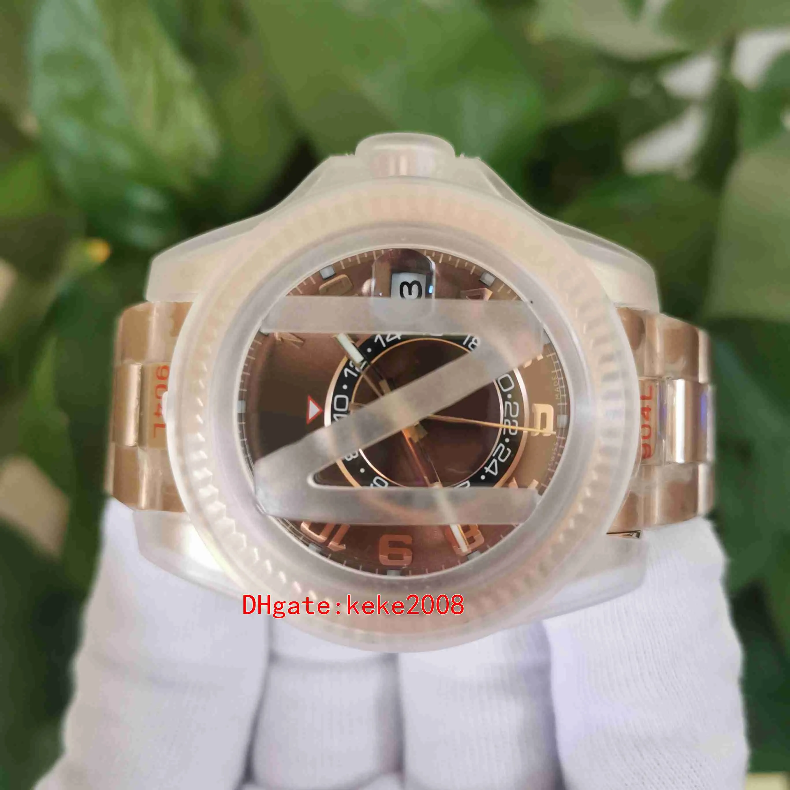 AI Perfect Version Relojes CAL 9001 Movimiento 42 mm 326935 Oro rosa Esfera marrón Digital GMT Mes Red Dot Workin Mechanical Automati211t