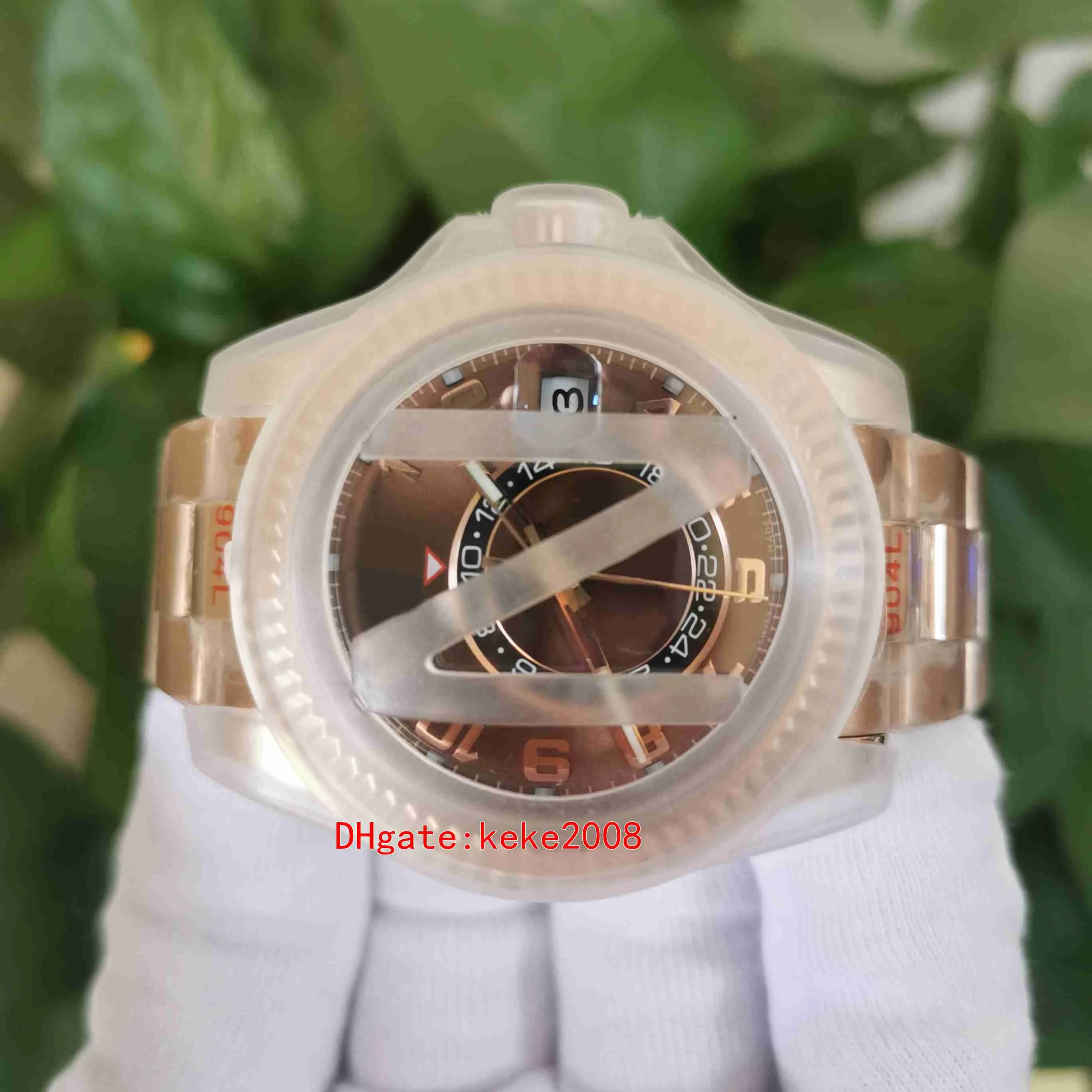 AI Wersja doskonała Watches Cal 9001 Ruch 42 mm 326935 Rose Gold Brown Dial Digital GMT Miesiąc Red Dot Workin Mechanical Automati211t