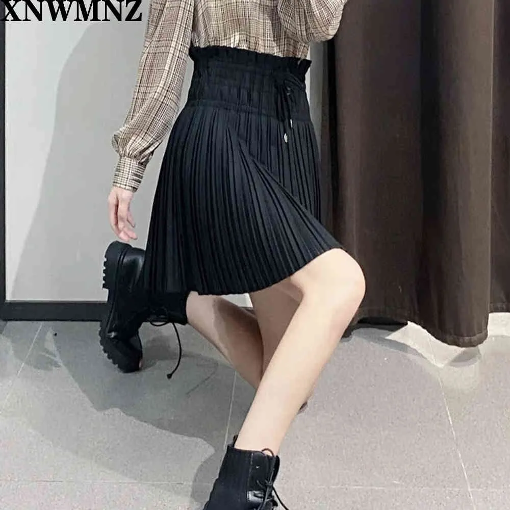 Kadın Moda Shirred Mini Etek Kadın Seksi Vintage Yüksek Bel Ayarlanabilir İpli Kutu Plise Detay Etekler 210520