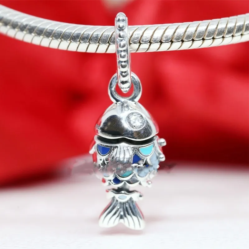 Authentique Pandora 925 Sterling Silver Blue Scaled Fish Dangle Charm fit Européen lâche perle bracelet Bijoux 799428C01