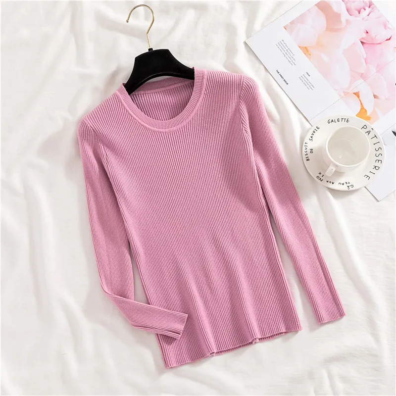 Kvinnor Winter Pullover Tröja Försäljning Toppkvalitet Candy Color Basic Knitwear Rosa Linning Jumpers Roupa Feminina 210430