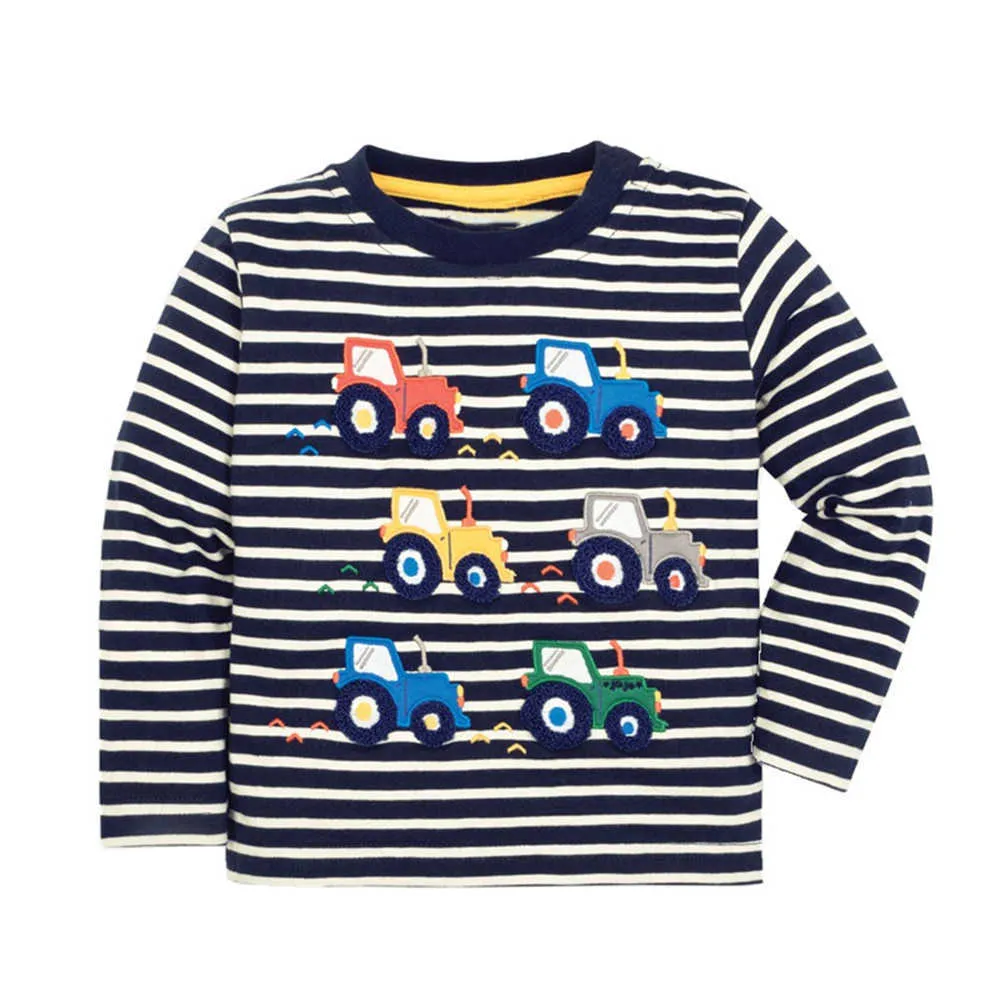 Jumping meters Animals Applique Boys Tshirts Long Sleeve Cotton Baby Clothes Autumn Spring Kids Girls Tee Top 210529