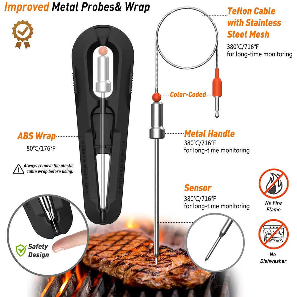 AidMax WR01 Digital inalámbrico barbacoa carne termómetro parrilla horno termómetro con sonda de acero inoxidable cocina termómetro de cocina 210719