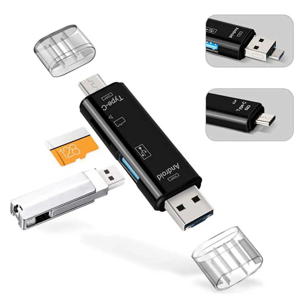 5 in 1 USB3.1 카드 리더 휴대용 USB 유형 -C 3.1 마이크로 USB 외부 마이크로 메모리 카드 SD 카드 리더 TF 마이크로 SD OTG 어댑터