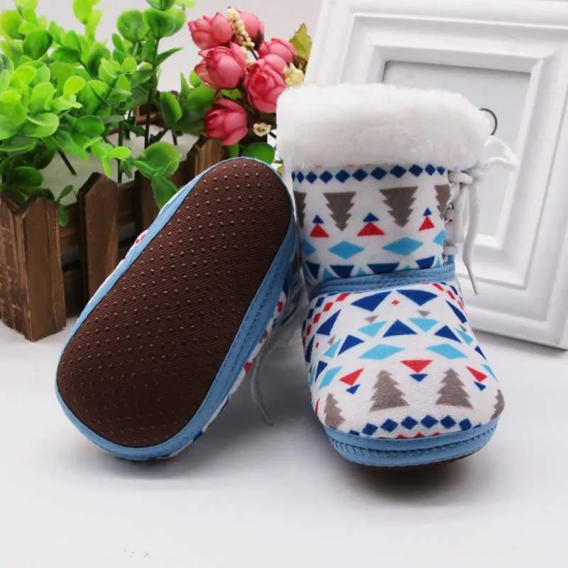 Caldo bambino inverno stivali di cotone bambino stringato primi camminatori neonate ragazzi stampa scarpe suola morbida stivaletti invernali 0-18 m G1023