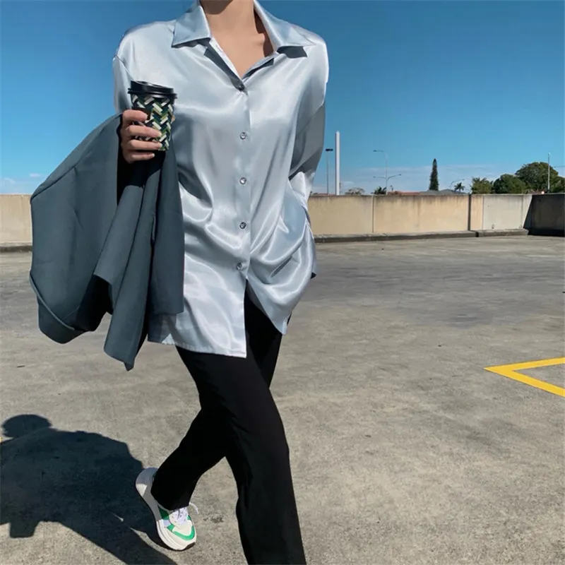 Women Blouses Casual OL Silk Blouse Summer Loose Premium Satin Shirt Work Wear Blusas Feminina Tops Shirts Plus Size Tops 210326