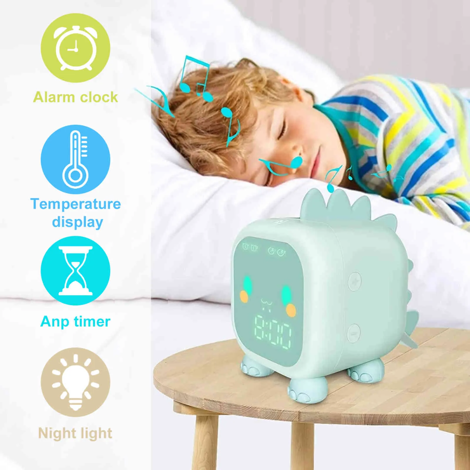 Niedlicher Dinosaurier-Digitalalarm für Kinder, Nachttischuhr, Kinder, Schlaftrainer, Aufwachen, Nachtlicht, Uhren