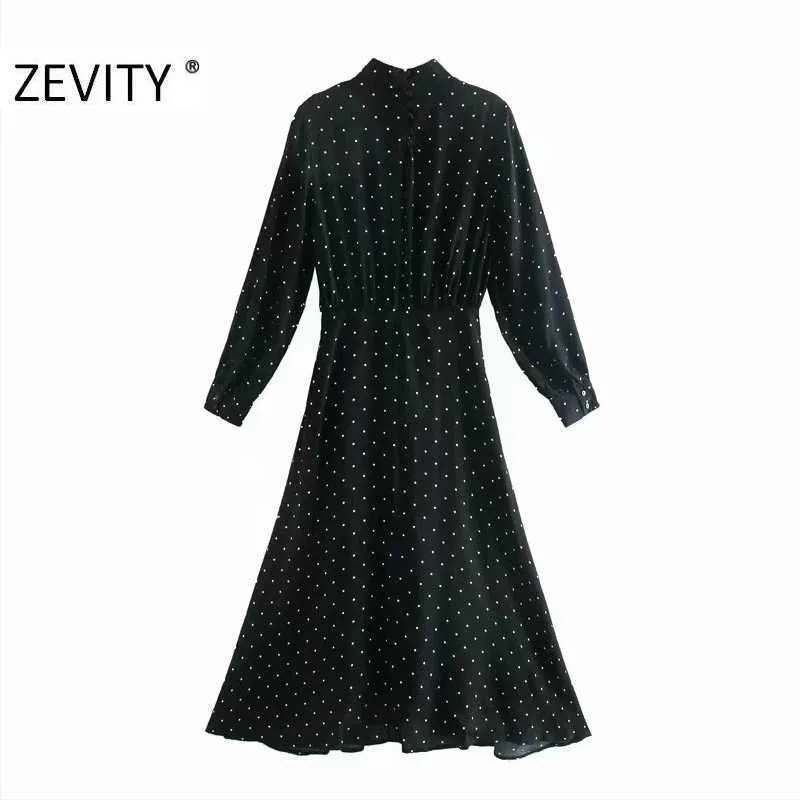 Zevity Women Fashion Stand Collar Stjärnor Skriv ut Casual A Line Midi Dress Office Långärmad Bakknappar Vestido DS4582 210603