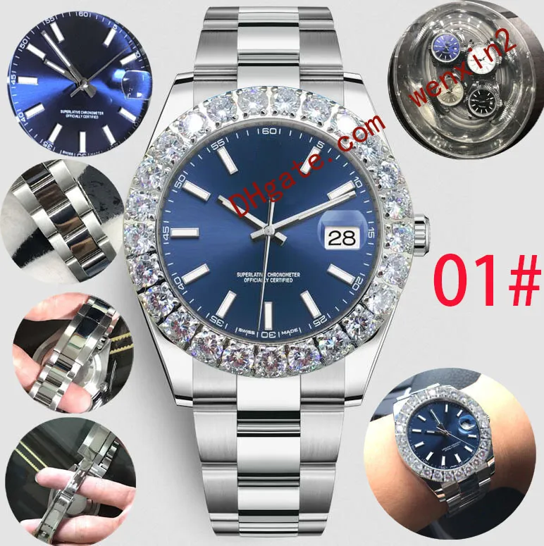 enormes números de reloj de diamantes estereoscópicos para hombre Mechanica automático 43 mm Alta calidad Acero inoxidable natación deportes impermeables Estilo Clásico oro Relojes de pulsera