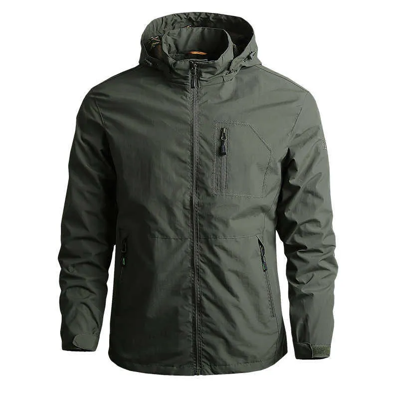 Mänskliga Jackor Taktisk Vattentät Bomber Jacka Hooded Windbreaker Män Outdoor Sports Quick Dry Jacket Lättviktsköld X0710