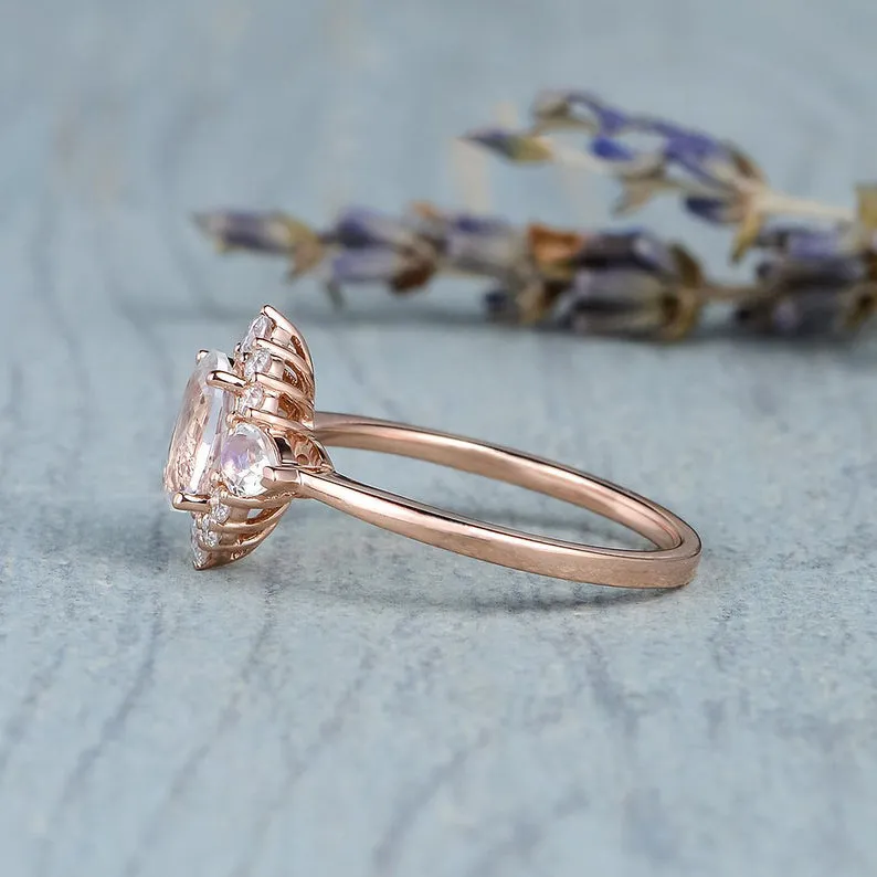 Fashion Moonstone Gemstone Ring för kvinnor Flickor Opal Finger Band Ringar Bröllopsfest Födelsedaggåva Elegant Vintage Smycken Design