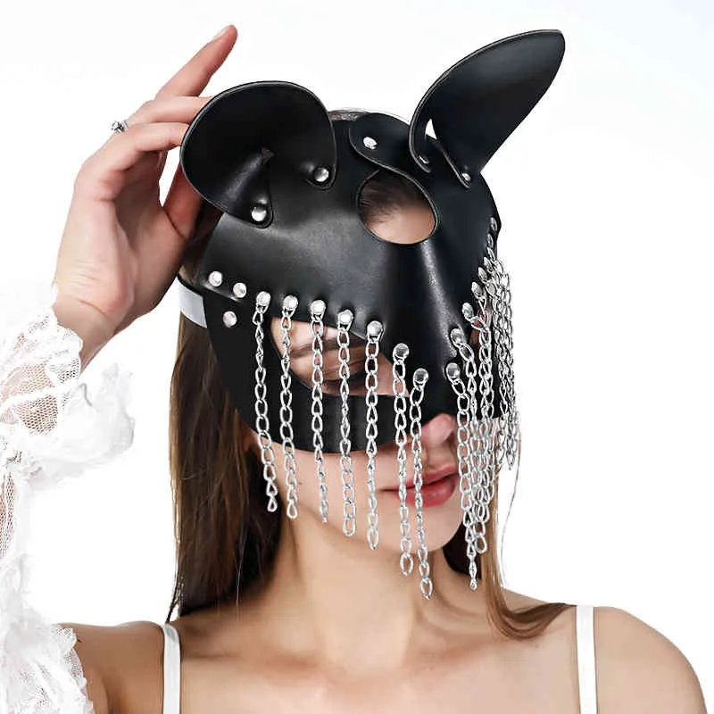 Uyee sexig kanin halloween s katt öra kvinnor flicka svart läder maskerad karneval fest cosplay mask