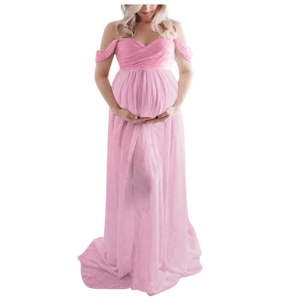 2021 grossesse Sexy robe été femmes hors épaule femmes enceintes Sexy photographie accessoires à volants robe d'allaitement enceinte longue robe Q0713