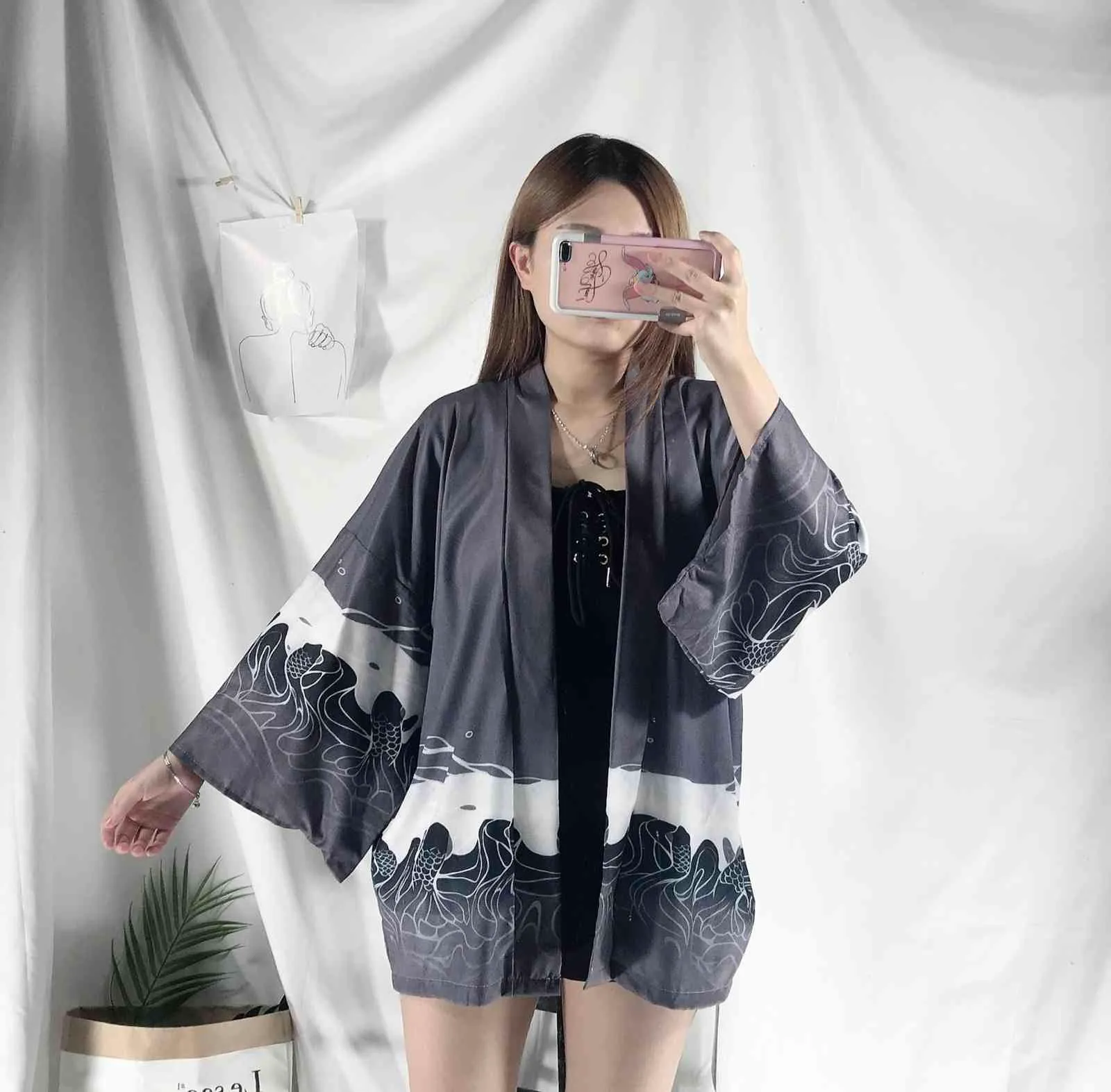 Summer Tops Japanese Kimono Cardigan Female Blouse Women Shirt Harajuku Kimonos Yukata Streetwear 210519