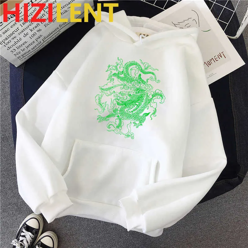 Dragon print w stylu chiński harajuku retro swag z kapturem najwyższy poziom streetwear unisex kpop y2k swobodne bluzy para ubrań 211011