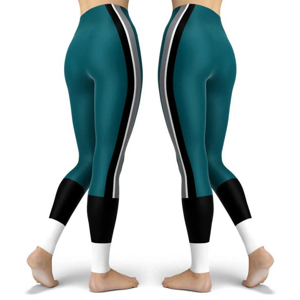 Leggings de sport pour femmes imprimés décontractés en plein air Femme Couleur fraîche rayée Skinny élastique entraînement bleu Legging 211014