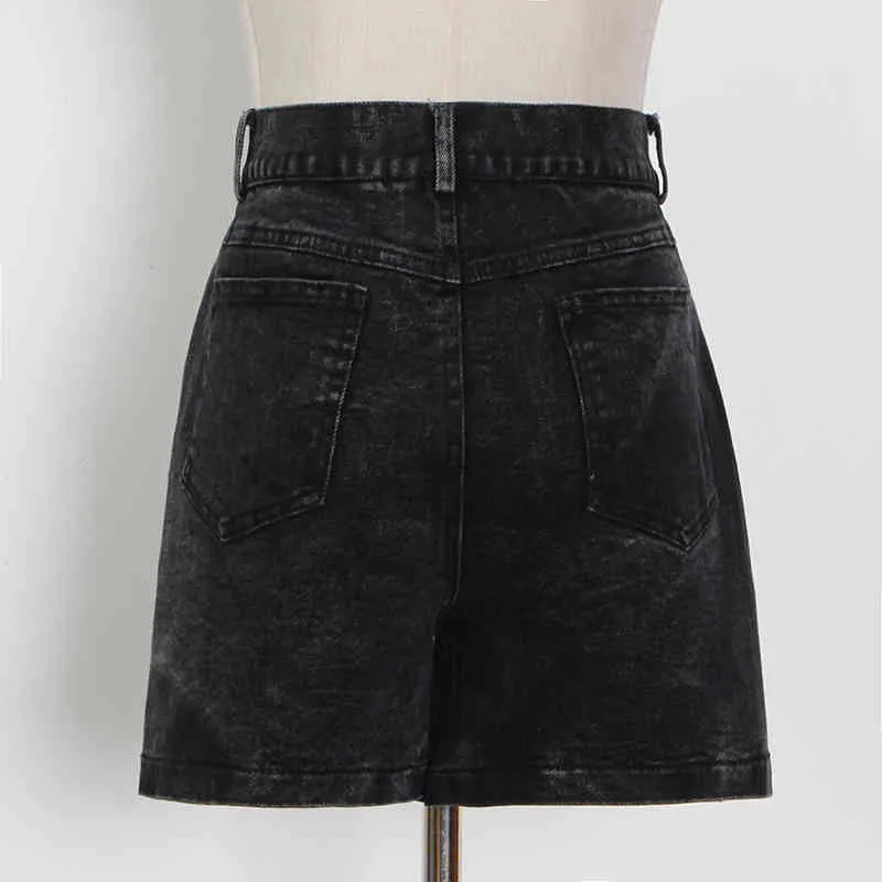 Schwarz Vintage Denim Kurze Für Frauen Hohe Taille Aushöhlen Casual Shorts Weibliche Streetwear Sommer Mode Stil 210521