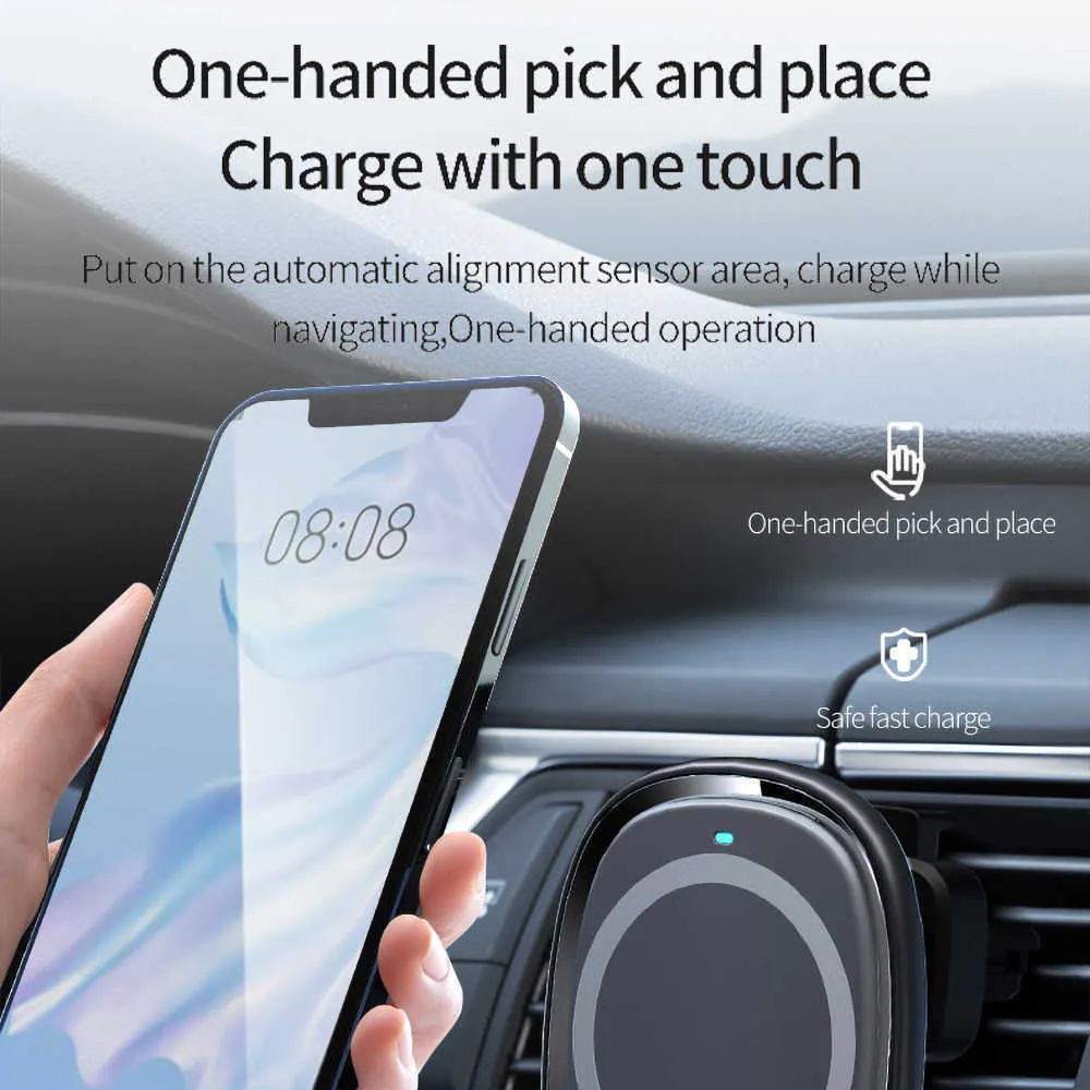 Carregador sem fio magnético para carro 15W para iPhone 12mini 12 Pro Max Magsafing Carregamento rápido Carregador sem fio Suporte para telefone para carro 316H