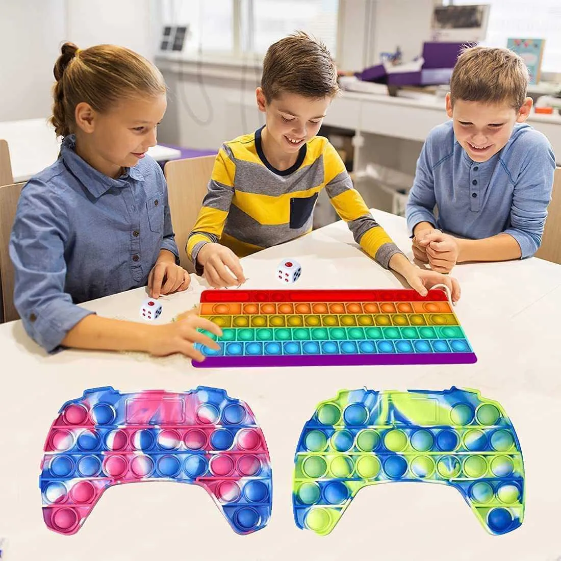 10 inch siliconen toetsenbord duw bubbels popper grote jumbo gigantische regenboog kleur bubbels poppers sensorische fidget vinger puzzel toetsenbord speelgoed letters print G68UI7W