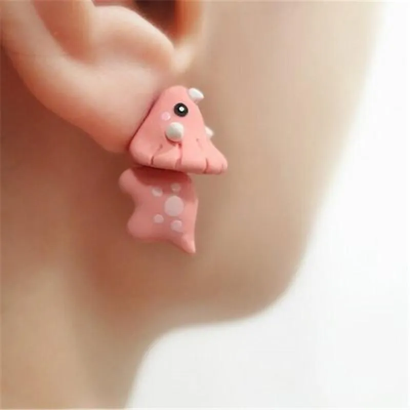 Stud Pair Cute Animal Bite Earring Cartoon Soft Clay Earrings Tyrannosaurus Dinosaur Fun Party Gift291s