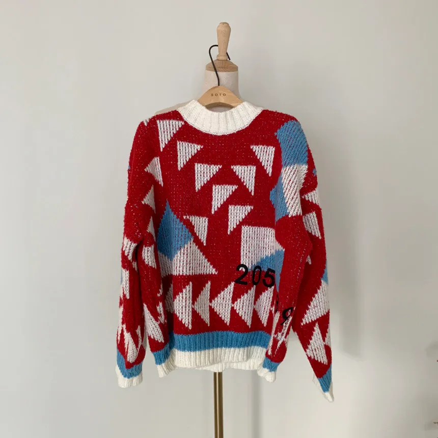 O-hals dikke warme gebreide jumper trui vrouwen winter lange mouw geometrische patroon Koreaanse mode vrouwelijke trui tops 210513