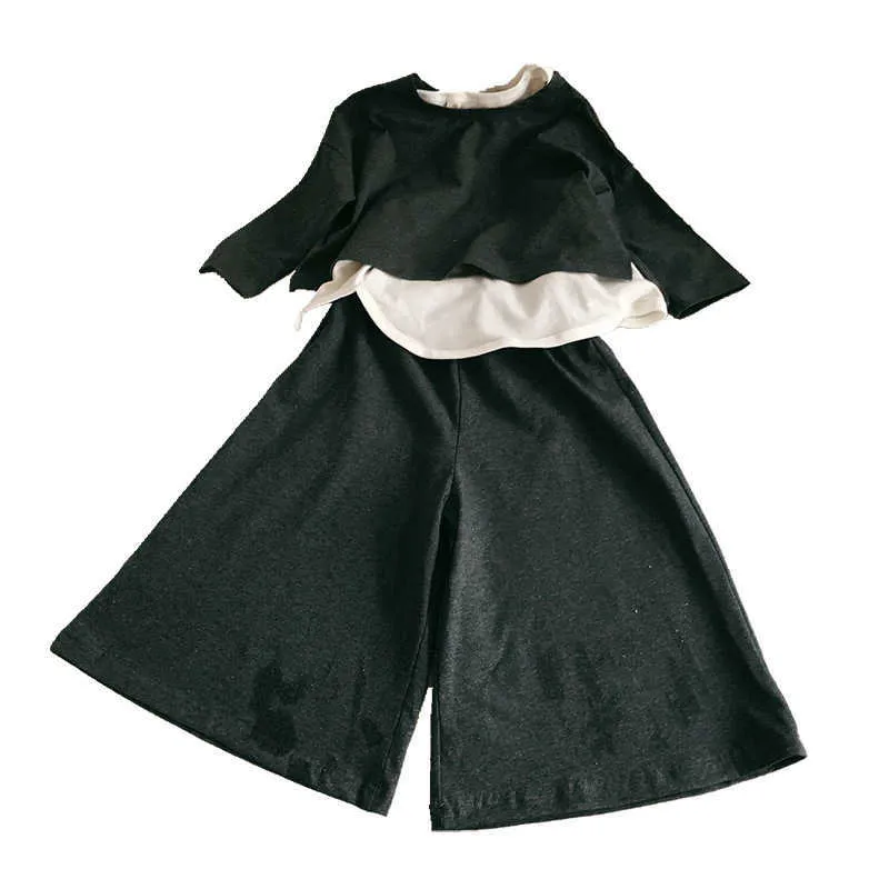 Mädchenanzug Korean Casual Top + Wide-leghosen Modelle Herbst Herbst komfortable Kinderkinder Kleidungsstücke 210625