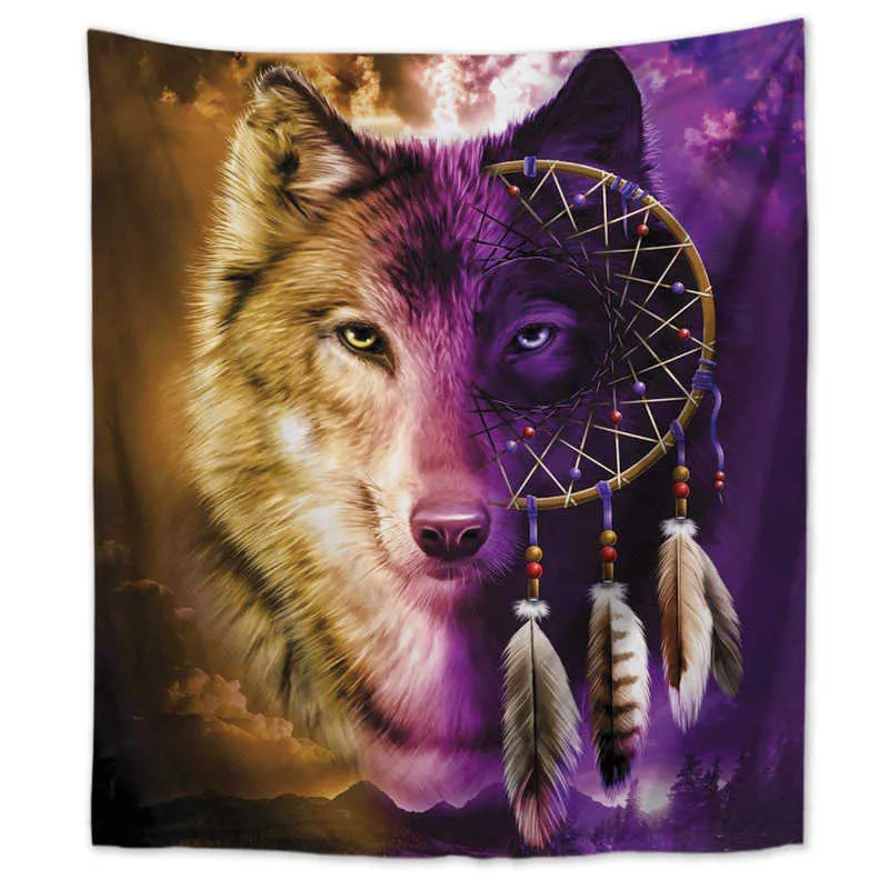 Cilected 3D-Wolf-Wandteppich, Wandbehang, Polyester, dünn, Boho-Stil, Shop, Traumnetz-Druck, Wandteppich, Wohnzimmer, Schlafzimmer, Dekoration, 25809630