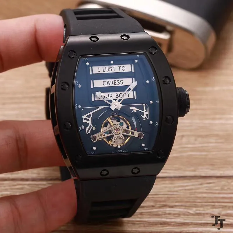 Luxus Gummi Herren Saphir Automatik Mechanisch Roségold Silber Schwarz Weiß Limited Edition Erotische Tourbillon Uhren Armbanduhre286C