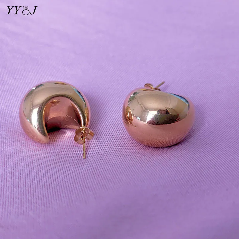 Demi-lune sphère épaisse grosse boucle d'oreille en or en acier inoxydable pour les femmes chic vintage vide boucle d'oreille légère 2202181835