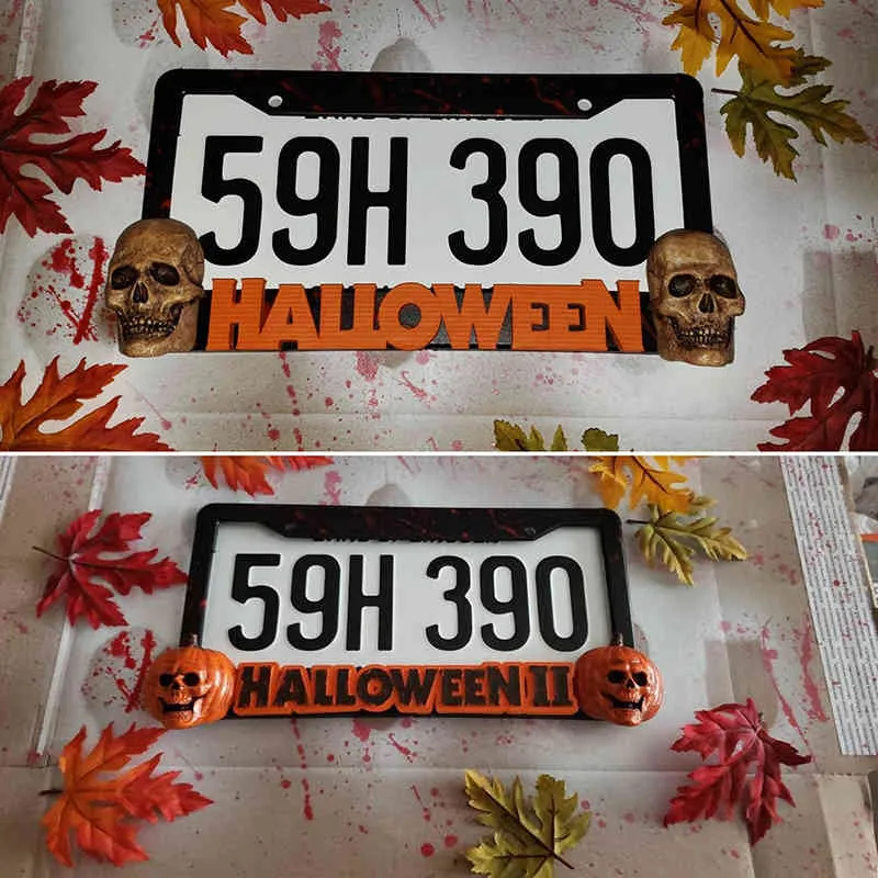 Персонализированная рамка для номерного знака Майкла Майерса на Хэллоуин, металлическая водонепроницаемая автомобильная вешалка в виде тыквы из нержавеющей стали Decor9754282
