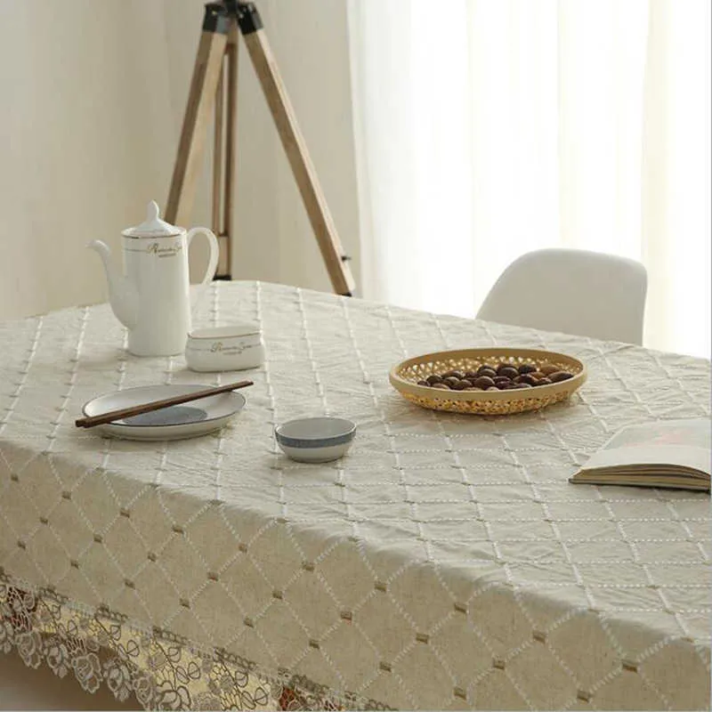 Nappe à carreaux moderne et Simple, en coton et lin, pastorale, dentelle, couverture anti-poussière, serviette, chemin de tissu à thé, 210914255Y