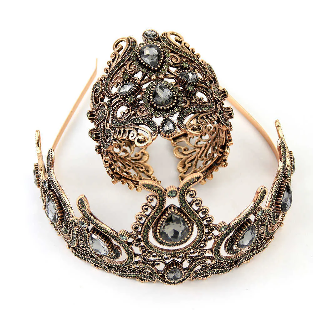 Sunspicems – ensemble de bijoux de mariée turcs en cristal gris pour femmes, bracelet, collier, boucles d'oreilles, couronne, ethnique, cadeau de Banquet de mariage, H1022, 4 pièces