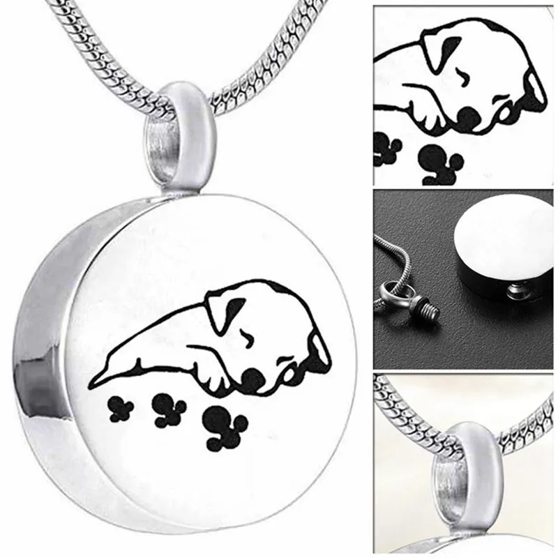 Unisex Stainless Steel Pet Dog Cat Jewelry Print Cremation Ashes Holder Pet Memorial Urn Necklace For Memory Pendant Necklaces261y